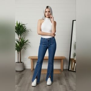 Alexis Claremont Flare Leg Slit Front Mid Rise SZ S Blue Retro Pants Bold Stitch